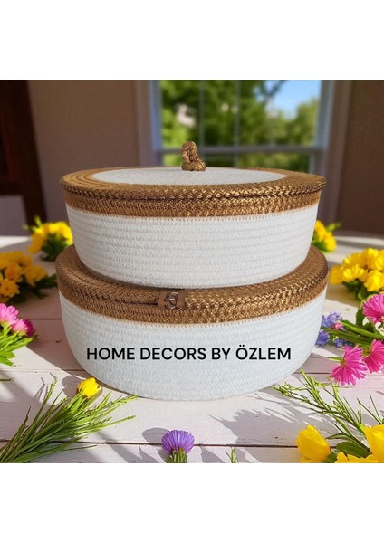 2'li Kapaklı Sepet Takımı Hasır Sepet Düzenleyici Organizer Dekorasyon Hediyelik 27X9CM-25X8CM