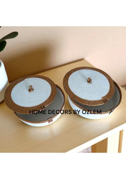 2'li Kapaklı Sepet Takımı Hasır Sepet Düzenleyici Organizer Dekorasyon Hediyelik 27X9CM-25X8CM fiyatları