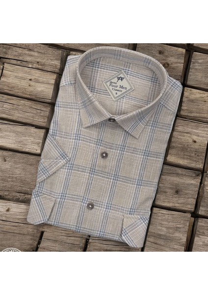 Erkek Klasik Bol Kesim Çift Cepli Ekoseli Kısa Kollu Gömlek fiyatları