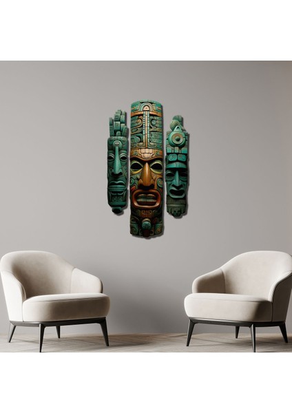 Aztec Totem Trio Metal Tablo