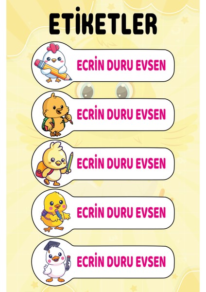Kişiye Isme Özel Okul Etiketi Isim Etiketi Kalem Defter Etiketi Sticker Civciv Figürlü Isimli Etiket fiyatları