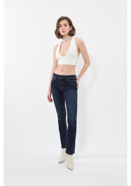Kadın Likralı Lacivert Düz Jean Pantolon