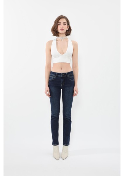 Kadın Likralı Lacivert Düz Jean Pantolon fırsatları