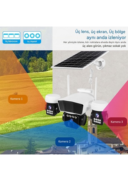 V380Pro RX95G 15MP (5+5+5) Üç Kameralı Ultrahd 4g Güneş Enerjili Akıllı Güvenlik Kamerası fiyatları