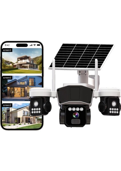 V380Pro RX95G 15MP (5+5+5) Üç Kameralı Ultrahd 4g Güneş Enerjili Akıllı Güvenlik Kamerası modelleri