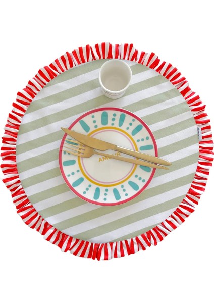 Fırfırlı, Yuvarlak, Bohem, Baskılı, Renkli, Çizgili Amerikan Servis 40CM Çap (1 Adet)