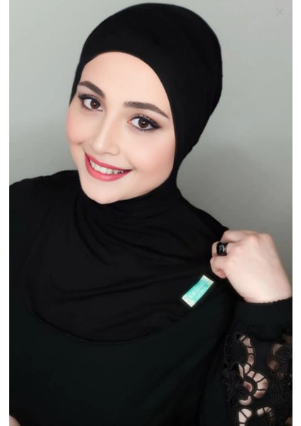 Tesettür Pratik Boyunluklu Hijab - Sporcu Bone Şal - Siyah BON23502