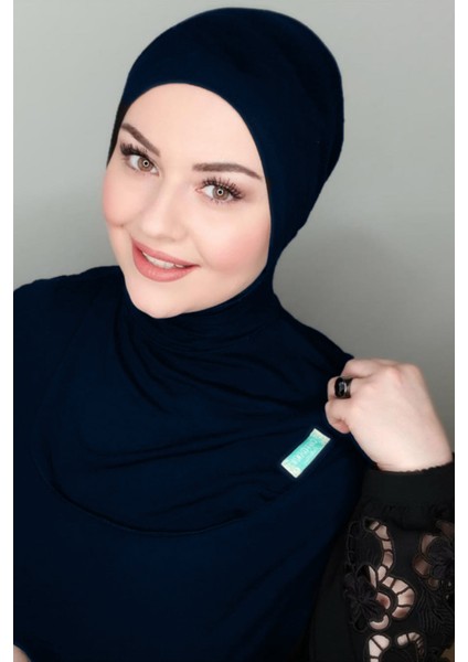 Tesettür Pratik Boyunluklu Hijab - Sporcu Bone Şal - Siyah BON23502
