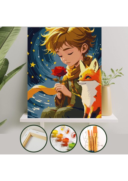 Sayılarla Boyama 40x50 cm Tuval Seti Fırça Boya Dahil Çıtaya Gerili - Küçük Prens 2