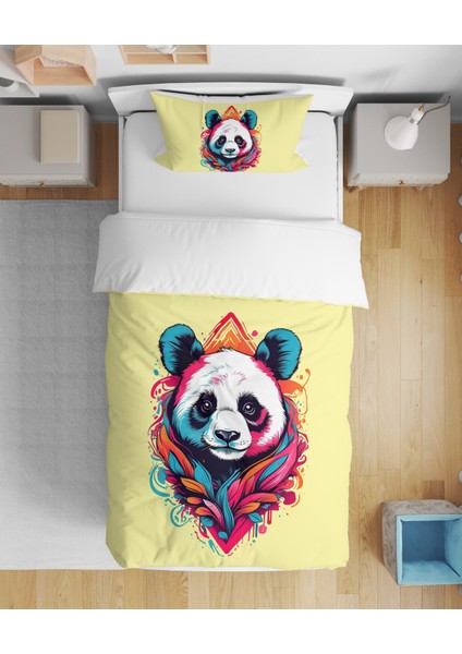 Panda 3D Dijital Baskılı Futbol Tek Kişilik Çarşafsız Genç Kız Çocuk Nevresim Takımı