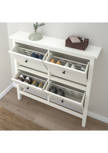 Hemnes Ayakkabı Dolabı 107 x 22 x 101 cm Beyaz 4 Bölmeli Havalandırmalı Masif Çam Dolap fırsatları