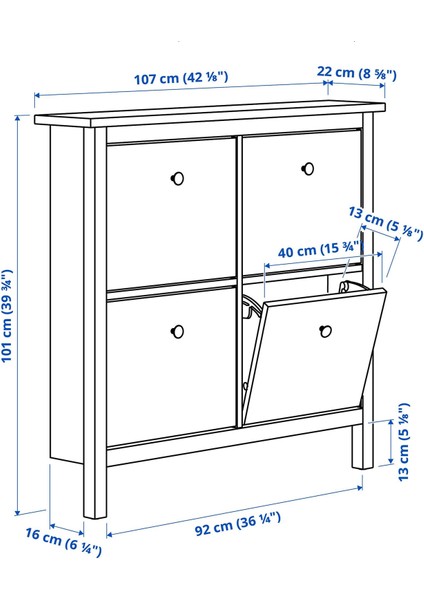 Hemnes Ayakkabı Dolabı 107 x 22 x 101 cm Beyaz 4 Bölmeli Havalandırmalı Masif Çam Dolap indirimleri