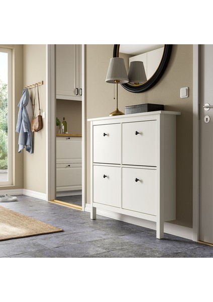 Hemnes Ayakkabı Dolabı 107 x 22 x 101 cm Beyaz 4 Bölmeli Havalandırmalı Masif Çam Dolap