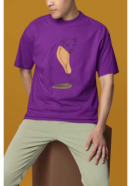 Erkek Minimal Aslan Transfer Baskılı Yuvarlak Yaka Kısa Kol Tişört