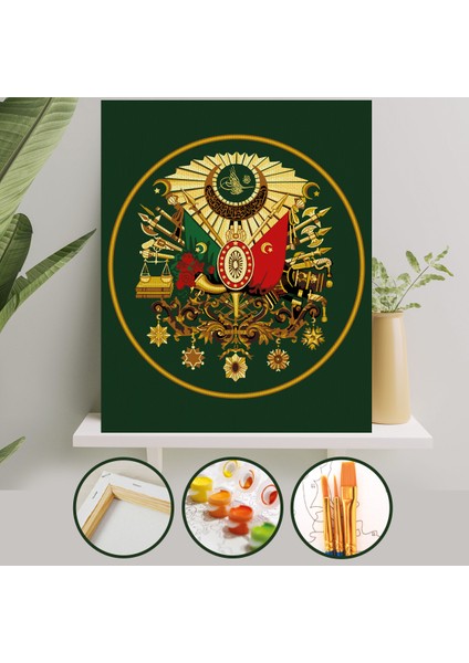 Sayılarla Boyama 40x50 cm Tuval Seti Fırça Boya Dahil Çıtaya Gerili - Osmanlı Tuğrası