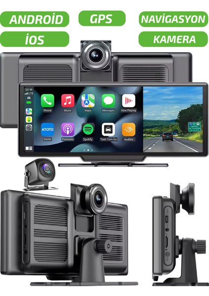 4K Carplay 128GB Araç Içi Güvenlik Kamerası 10.2'' Ekran Ön & Arka Kayıt Android & iPhone Uyumlu