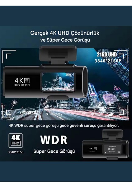L308 4K UHD Araç İçi Kamera Wi-Fi GPS 128GB IR Gece Görüşü, Çift Lens Ön-Arka-İç Kayıt APP Kontrol DashCam indirimleri