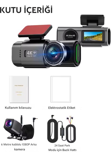 L308 Wifi 4K Araç Içi Güvenlik Kamerası + Park Modu Kablosu Çift Kamera Kayıt Cihazı Gps Gece Görüşü indirimleri