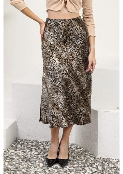 Kadın Leopar Midi Saten Etek fırsatları