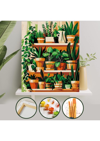 Sayılarla Boyama 40X50 cm Tuval Seti Fırça Boya Dahil Çıtaya Gerili - Botanik
