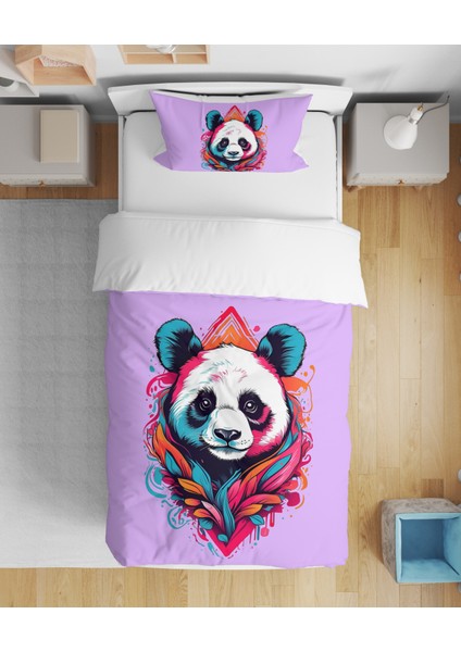Panda 3D Dijital Baskılı Futbol Tek Kişilik Çarşafsız Genç Kız Çocuk Nevresim Takımı