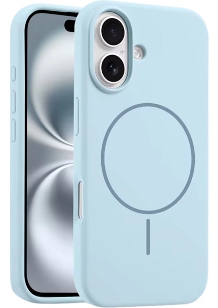 iPhone 16 MagSafe Yumuşak Silikon Kılıf – Lansman İçi Kadife Dokulu, Kablosuz Şarj Destekli Mavi