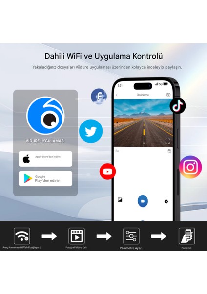 K17 4K UHD WiFi GPS Araç İçi Kamera 128GB Dahil IR Gece Görüş, Çift Lens (Ön-Arka-İç) Dashcam Kayıt modelleri