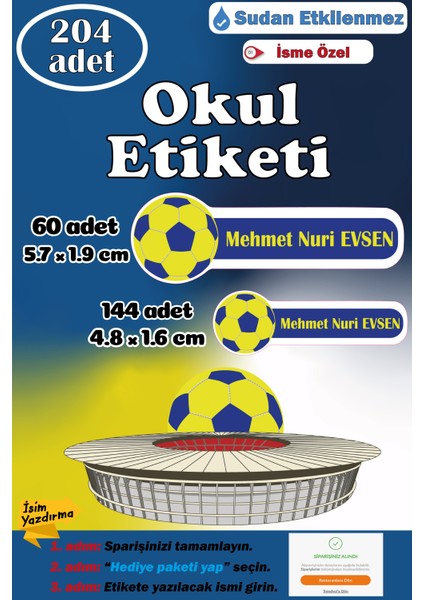 Isme Özel Okul Etiketi Kalem Defter Etiketi Sticker Kız Erkek Çocuk Sarı Lacivert Isim Etiketi