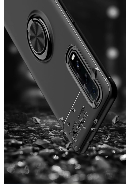 Oppo Find X2 Kılıf Range Yüzüklü Silikon - Siyah-Gold indirimleri