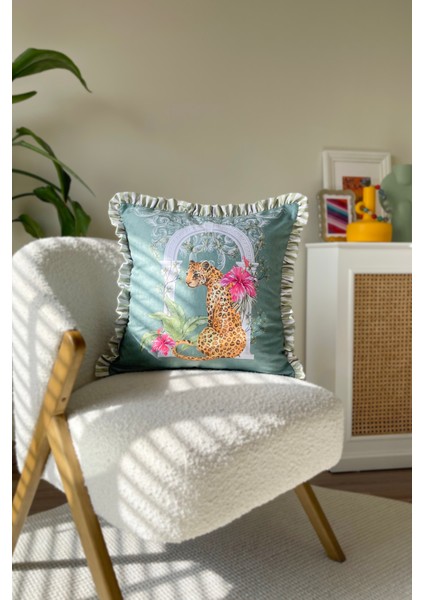 Leopar Desenli Fırfırlı Country, Iskandinav, Bohem 50X50 Dekoratif Yastık(Içi Dolgulu) fiyatları