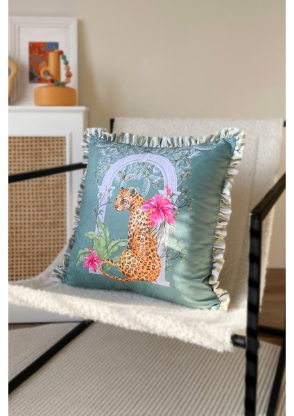Leopar Desenli Fırfırlı Country, Iskandinav, Bohem 50X50 Dekoratif Yastık(Içi Dolgulu) modelleri