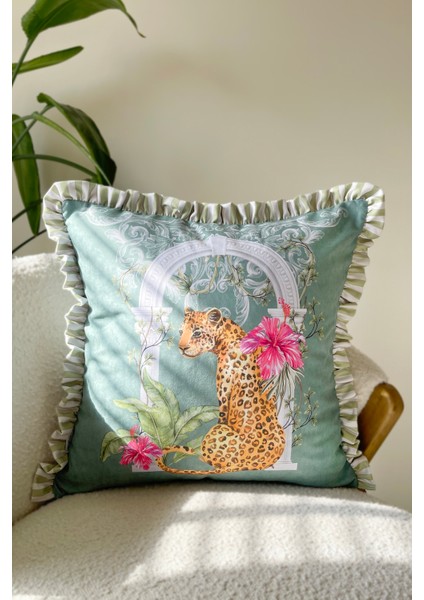 Leopar Desenli Fırfırlı Country, Iskandinav, Bohem 50X50 Dekoratif Yastık(Içi Dolgulu) fırsatları