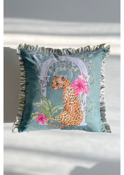 Leopar Desenli Fırfırlı Country, Iskandinav, Bohem 50X50 Dekoratif Yastık(Içi Dolgulu) indirimleri