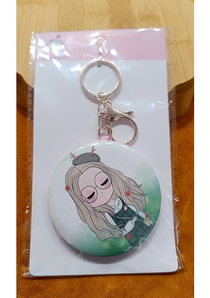 Lüks Küçük Boy Figürlü Çift Taraflı Anahtarlıklı Ayna