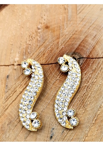 Gold Renk Taşlı Sallantılı Küpe