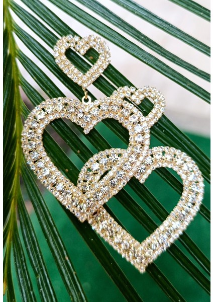 Sarı Renk Zirkon Taşlı Lüks Abiye Küpe