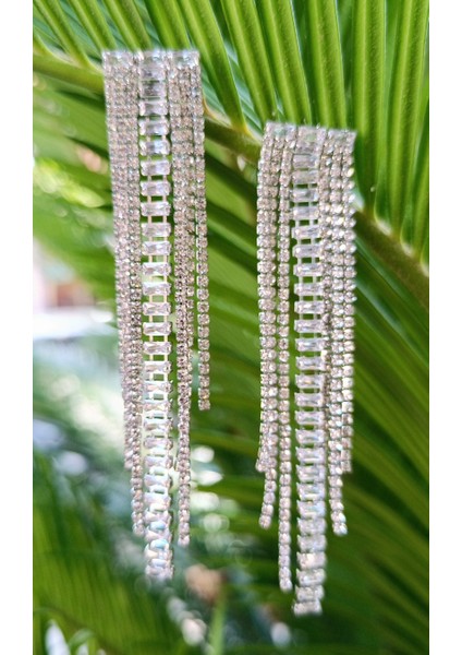 Gümüş Renk Zirkon Taşlı Lüks Abiye Küpe