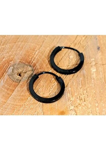Çelik Halka Siyah Renk Unisex Küpe Çift