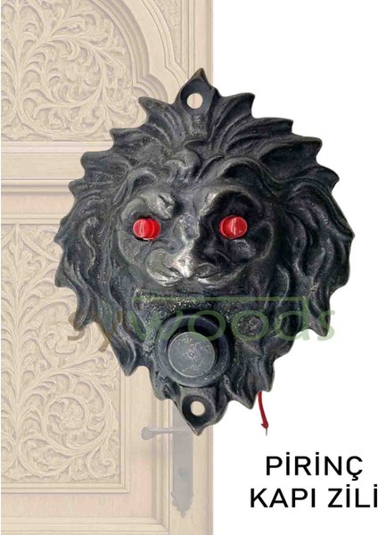 Pirinç döküm aslan dekoratif motifli kapı zili siyah