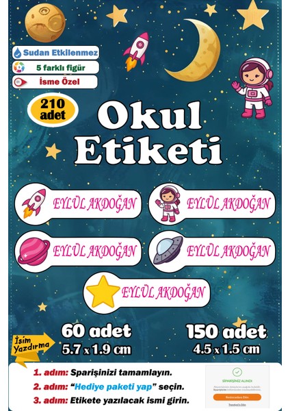 Premium Kalite Kişiye Isme Özel Isimli Defter Kalem Okul Etiketi Anaokulu Kreş Isim Etiket Seti