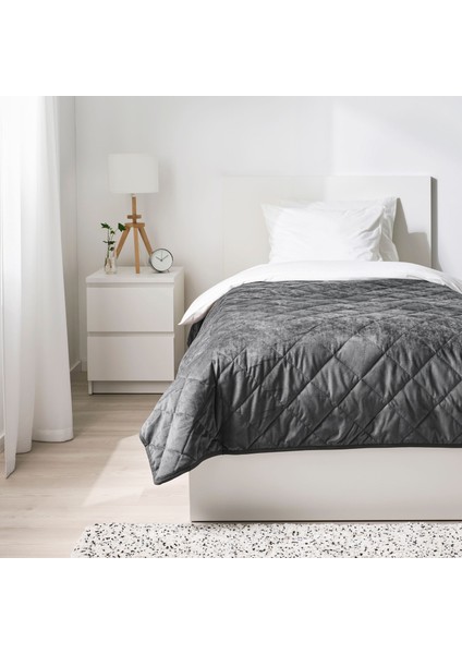 Mjukplıster Yatak Örtüsü 160 x 250 cm Koyu Gri Pamuklu Makinede Yıkanabilir fırsatları