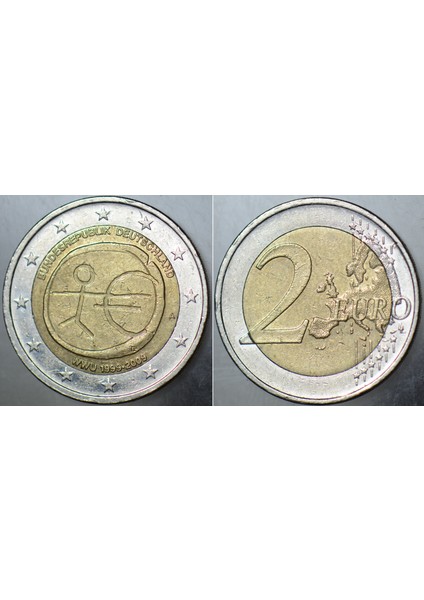 Almanya 2 Euro 2009 (A) Sirkülasyon Hatıra Parası. Avrupa Para Birliği'nin 10. Yılı Anısına Bimetal Para.
