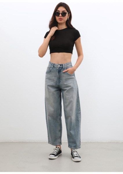 Kadın Yüksek Bel Skater Fit Jean Pantolon Tint