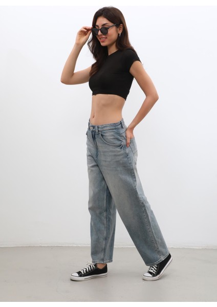 Kadın Yüksek Bel Skater Fit Jean Pantolon Tint