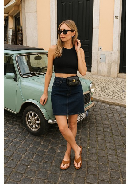 Kadın Düz Dar Jean Etek Rins