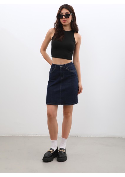 Kadın Düz Dar Jean Etek Rins