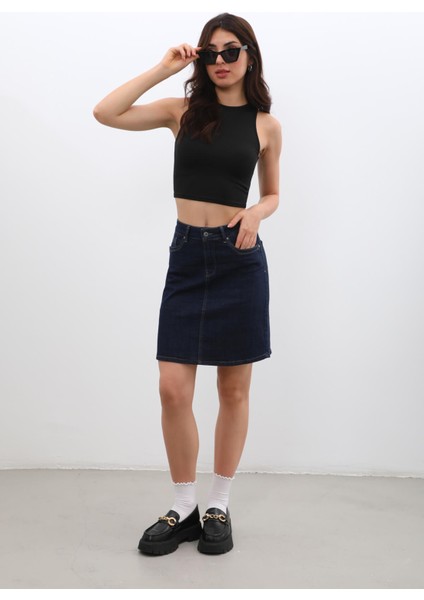 Kadın Düz Dar Jean Etek Rins