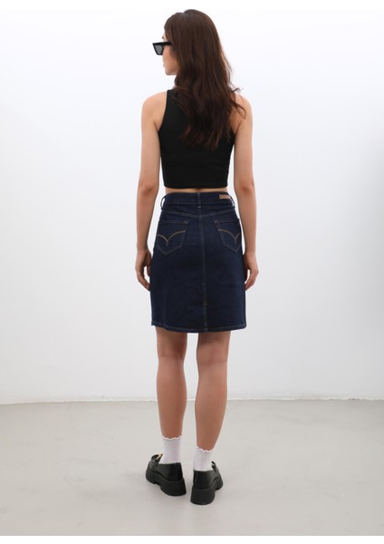 Kadın Düz Dar Jean Etek Rins