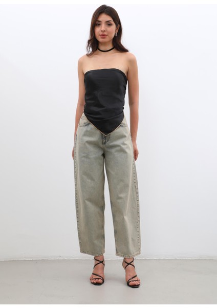 Kadın Yüksek Bel Skater Fit Jean Pantolon Kahverengi modelleri