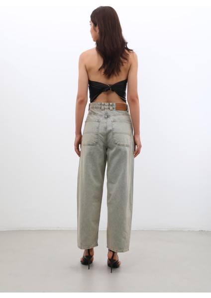 Kadın Yüksek Bel Skater Fit Jean Pantolon Kahverengi